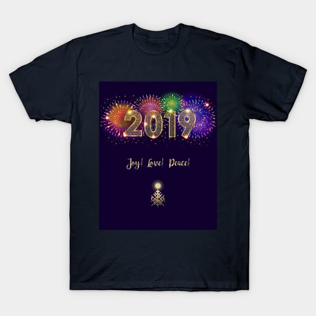 2019 Happy Winter Holiday Fireworks T-Shirt by sofiartmedia